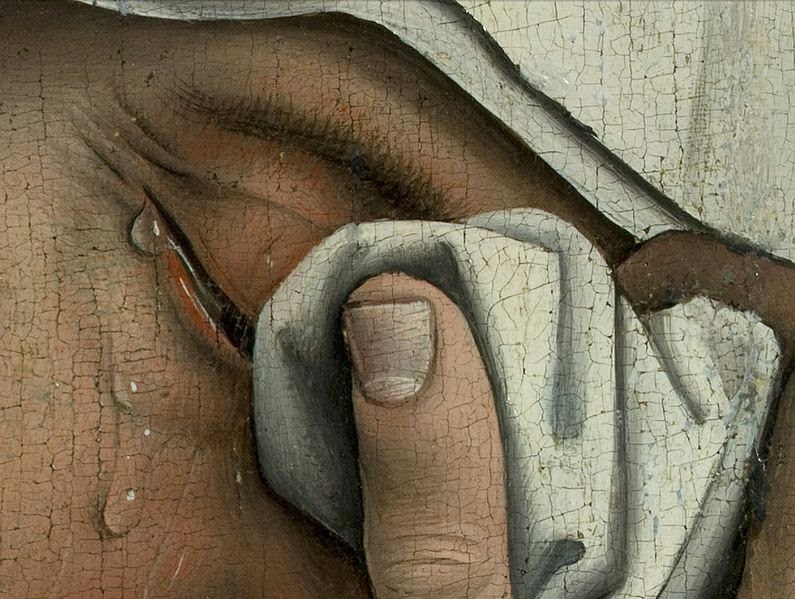 Rogier van der Weiden: "Descendimiento de la cruz"(detalle) Óleo sobre tabla, c. 1443. Museo del Prado.